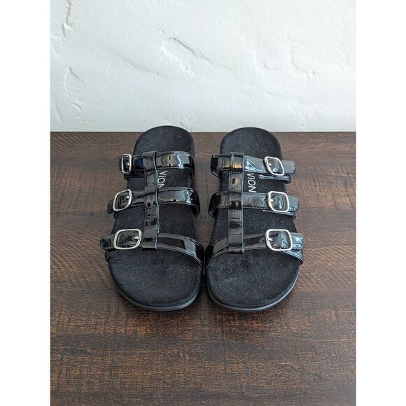 Vionic Misa Black Leather Strappy Buckled Slide Sandals - Size 7 - Picture 3 of 8